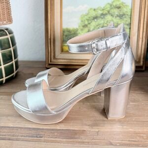 CL by Laundry Silver Metallic Platform Block Heel Sandals Women's Size 7.5